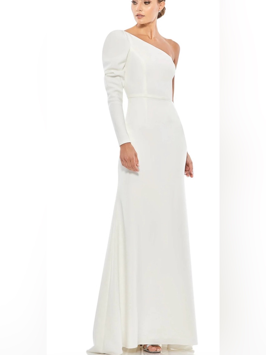 One-Shoulder Long-Sleeved White Dress Mac Duggal 2